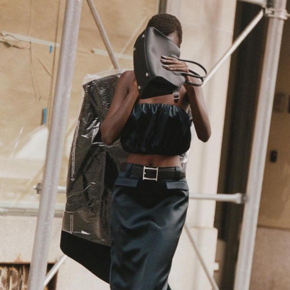 Final drop! Price firm! NWT HELSA black satin blouson tube top - XS - Picture 8 of 9